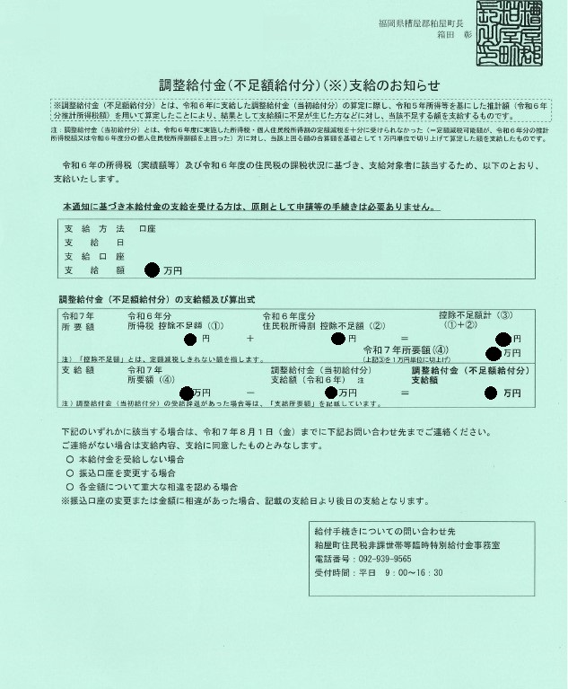 調整給付金支給のお知らせ